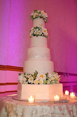 Huascar & Company Bakeshop Ivory Wedding Cake with Sugar Flowers