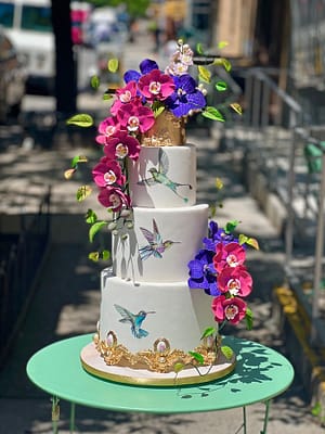 Huascar & Company Bakeshop 3-Tier Hummingbirds Wedding Cake with Handmade Sugar Flowers