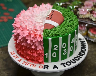 Huascar & Company Bakeshop Gender Reveal Football Tutu Cake